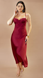 Civelle Satin Maxi Dress – Burgundy